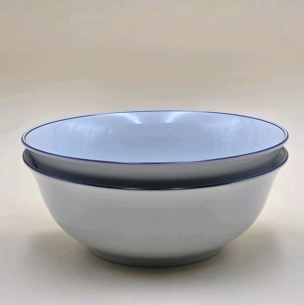 Alfoldi Porcelan Serving Bowl Set of 2 Blue Rim 10" White Porcelain Hungary